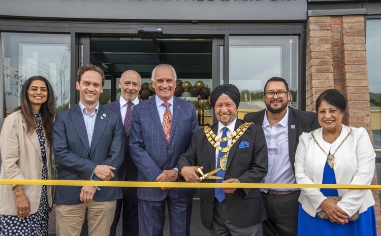 (L-R) - The Mayoress, Mrs Satnam Kaur Marwa JP, Jackie Callingham and The Mayor of Solihull, Councillor Sardul Singh Marwa MBE JP