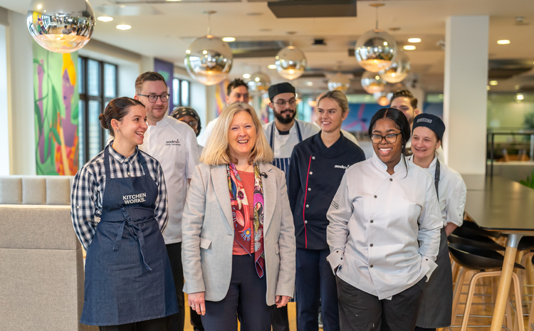 Jean Renton, CEO Sodexo UK & Ireland pictured with Sodexo apprentices
